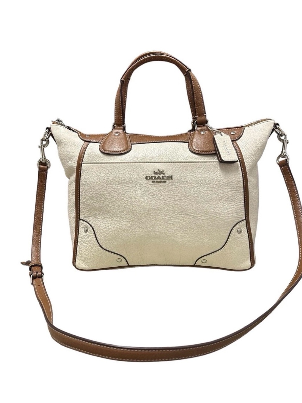 Coach Mickie spectator pebbled leather F37679 chalk saddle purse w/dust bag